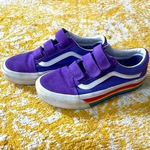 Vans purple platform suede rainbow pride Velcro sneakers 6.5